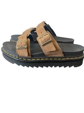 Dr. Marten Myles Tan Buckle Platform Slide Sandal Size 10